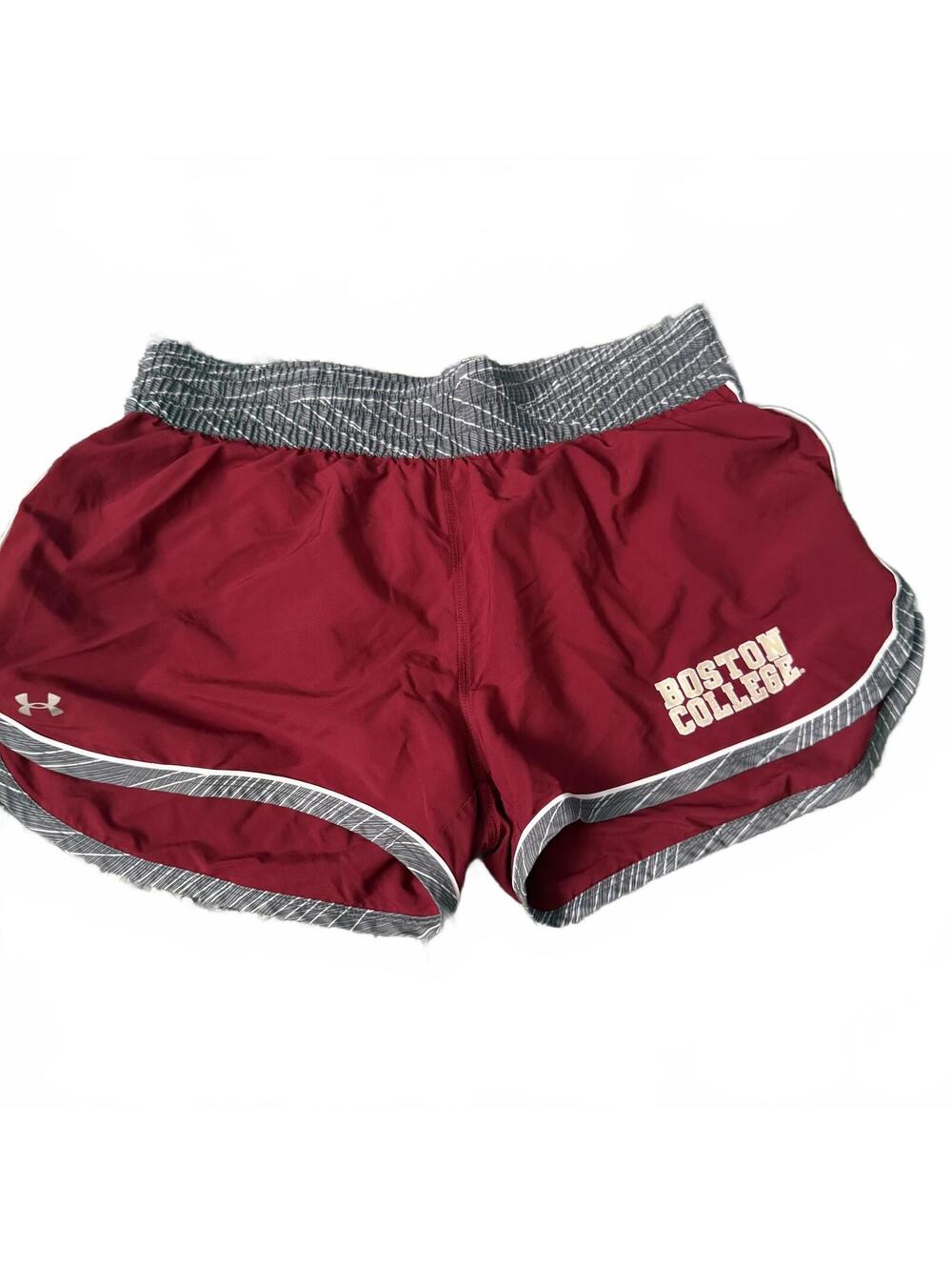 Under Armour Boston College HeatGear Running Shorts Maroon Gray Womens LG